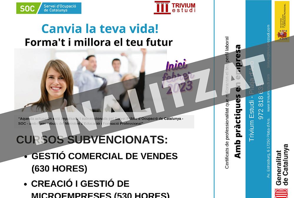 Cursos subvencionats: Gestió comercial vendes / Creació i gestió microempreses