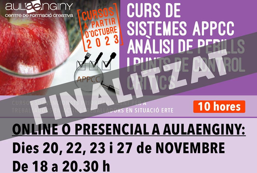 Novembre 2023 – CURS DE SISTEMES APPCC Anàlisi de Perills i Punts de Control Crítics – Uier