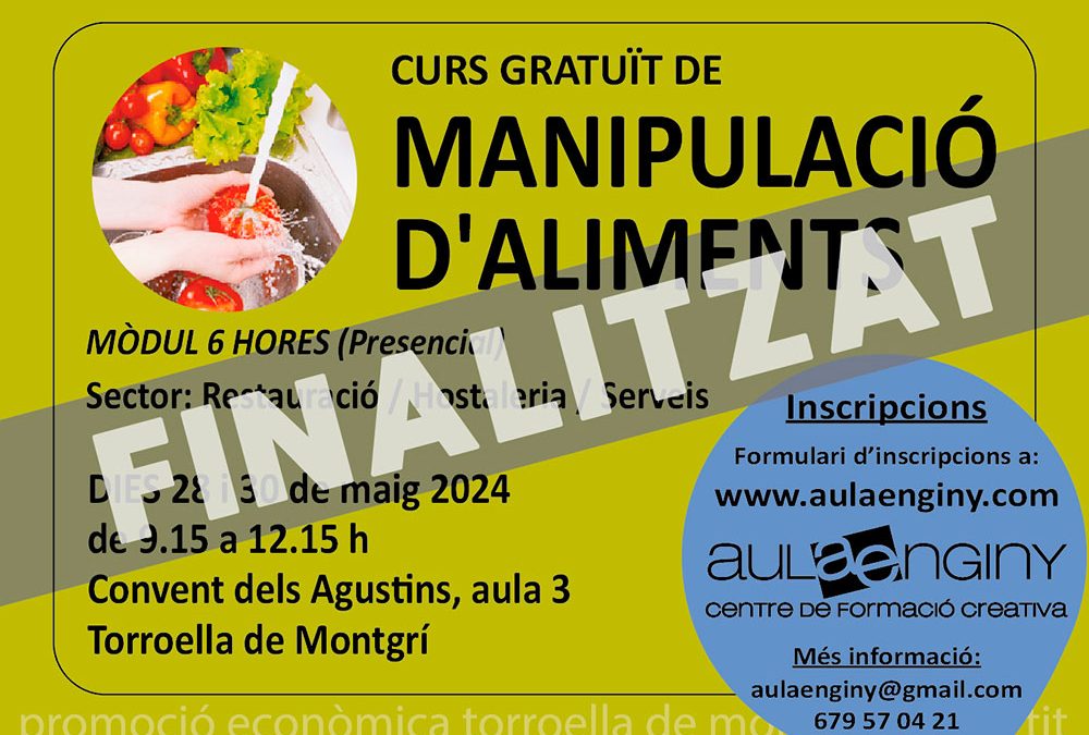 Ajuntament de Torroella de Montgrí: CURS GRATUÏT DE MANIPULACIÓ D’ALIMENTS