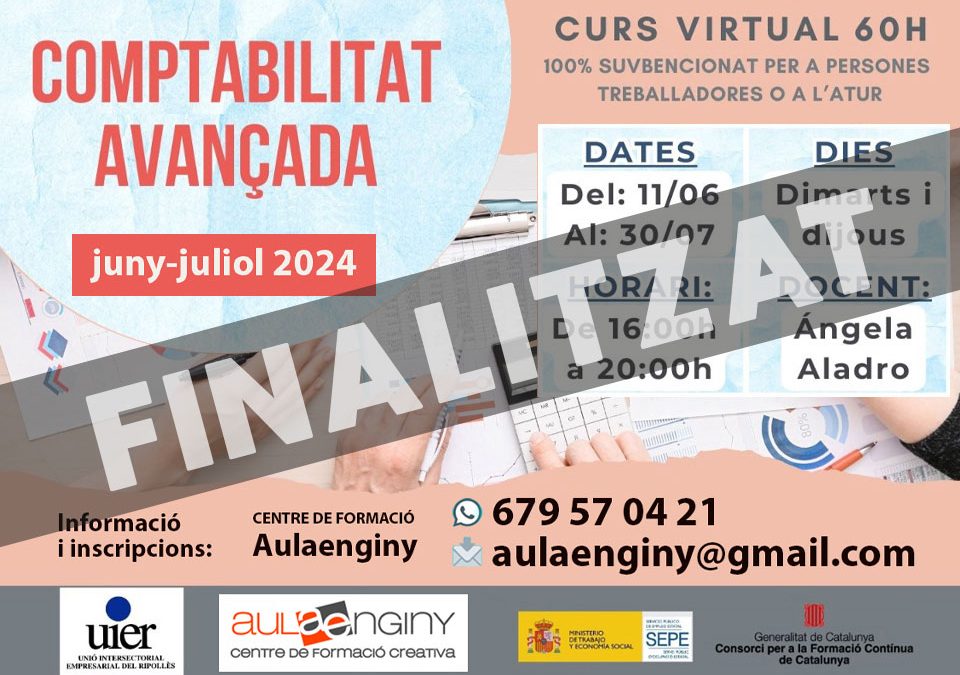 Curs virtual COMPTABILITAT AVANÇADA 60 hores – juny-juliol 2024