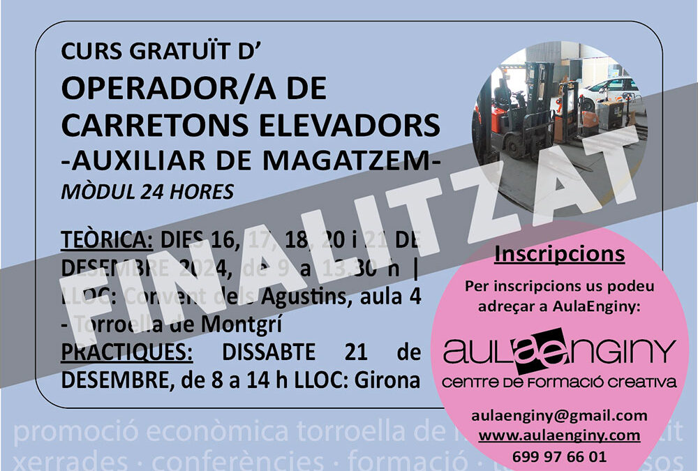 Ajuntament de Torroella de Montgrí: Curs gratuït d’operador/a de carretons elevadors -auxiliar de magatzem- mòdul 24 hores.