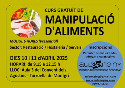 CURS GRATUÏT DE MANIPULACIÓ D’ALIMENTS – AJUNTAMENT