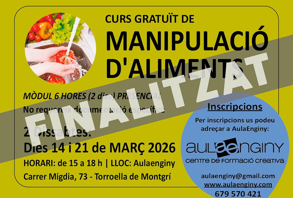 CURS GRATUÏT DE MANIPULACIÓ D’ALIMENTS – Ajuntament de Torroella de Montgrí