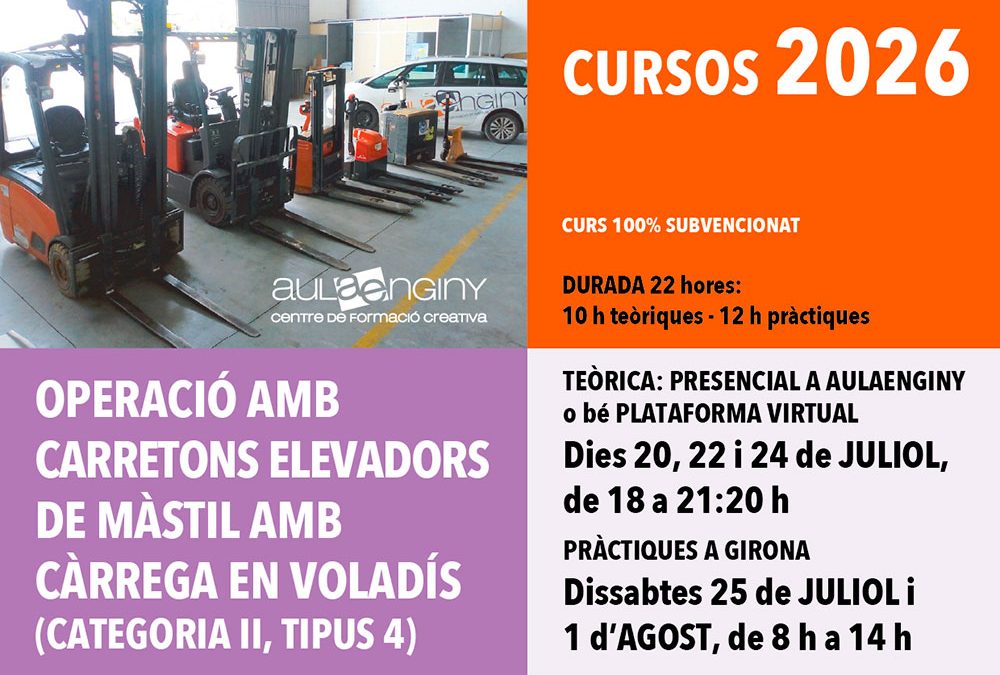 Curs d’Operacions amb carretons elevadors de màstil amb càrrega en voladís (categoria II, tipus 4) – Uier