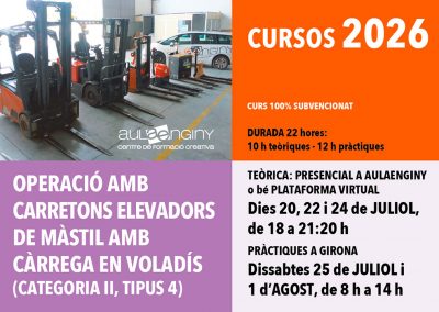 Curs d’Operacions amb carretons elevadors de màstil amb càrrega en voladís (categoria II, tipus 4) – Uier