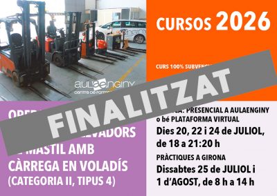 Curs d’Operacions amb carretons elevadors de màstil amb càrrega en voladís (categoria II, tipus 4) – Uier