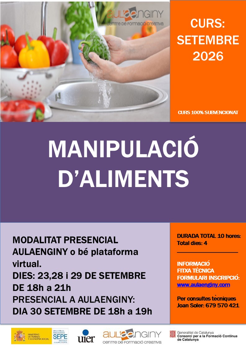 Cartell Curs Manipulador Aliments Torroella 2026 AulaEnginy - PUB
