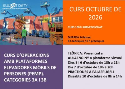Curs d’Operacions amb Plataformes Elevadores Mòbils de Persones (PEMP) Categories 3A i 3B (Octubre 2026)