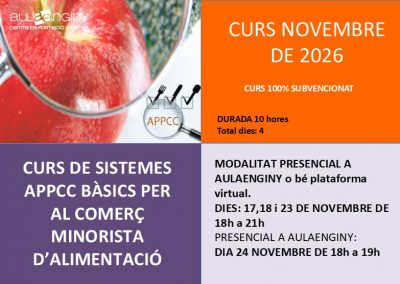 Curs de Sistemes APPCC Bàsics per al Comerç Minorista d’Alimentació – Novembre 26