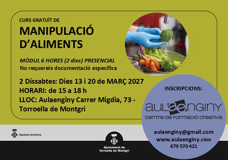 Curs Gratuït Manipulació Aliments Torroella Març 2027 – Ajuntament de Torroella de Montgrí